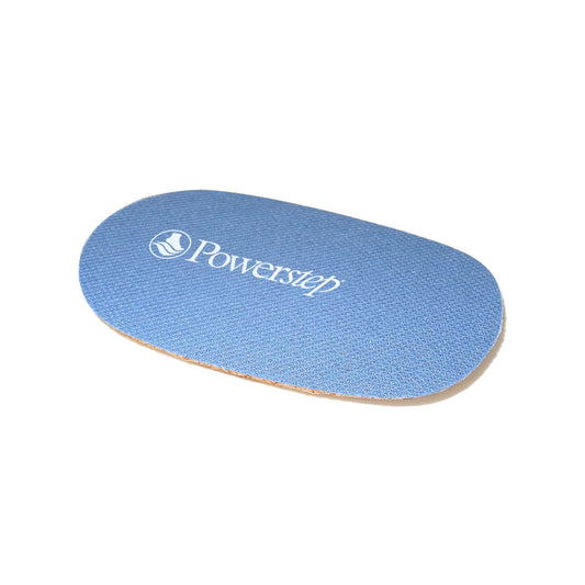 PowerStep Cork Heel Lift for leg length discrepancy, helps add additional heel height and cushioning under the heel and absorbs impact at the heel during heel strike, light blue
