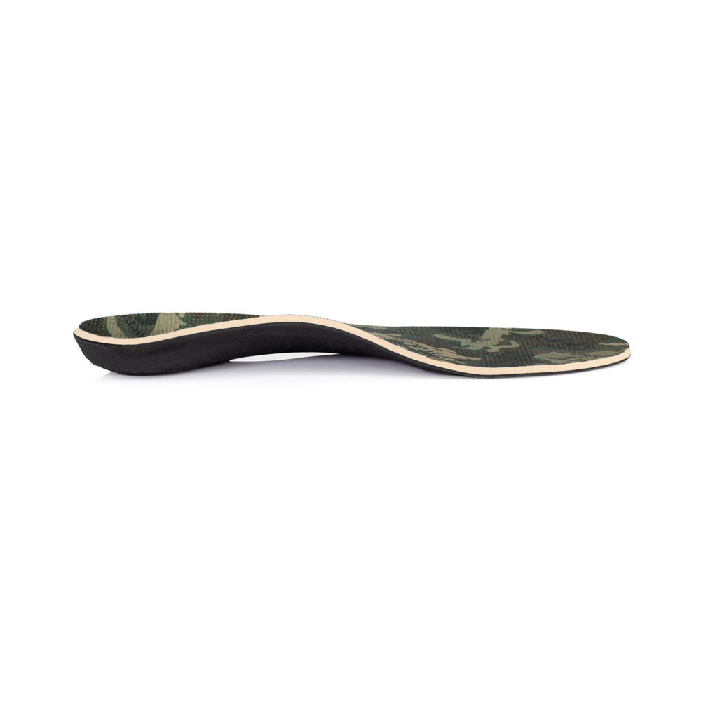 Profile view of Pinnacle Hiker Neutral arch supporting shoe insoles with firmer arch support for pronation, arch support for plantar fasciitis, designed for trail running and hiking shoes, shoe inserts to help relieve pain from plantar fasciitis, orthotic shoe insoles with standard arch support, insoles for outdoor hiking adventures, Insoles for men work boots
