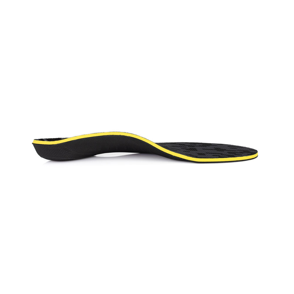 Profile view of Pinnacle Work Neutral arch supporting shoe insoles with semi-rigid arch support for pronation, arch support for plantar fasciitis, designed for walking and running shoes, shoe inserts to help relieve pain from plantar fasciitis, orthotic shoe insoles with standard arch support, orthotic insoles for standing all day