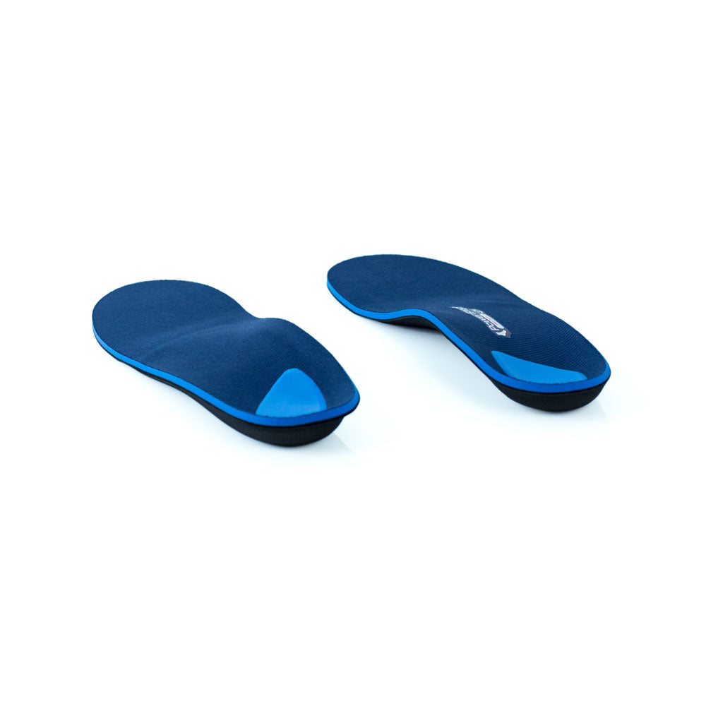 View from heel to toe of ProTech Low Arch Support orthotic insoles with heel pad for extra heel cushioning and comfort