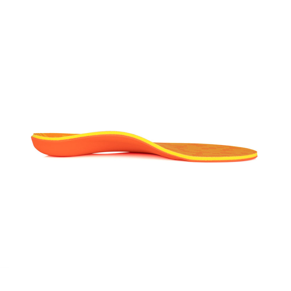 Profile view of PULSE Performance Neutral arch supporting shoe insoles with semi-rigid arch support for pronation, arch support for plantar fasciitis, designed for running shoes, shoe inserts to help relieve pain from plantar fasciitis, orthotic shoe insoles with standard arch support for runners and athletes